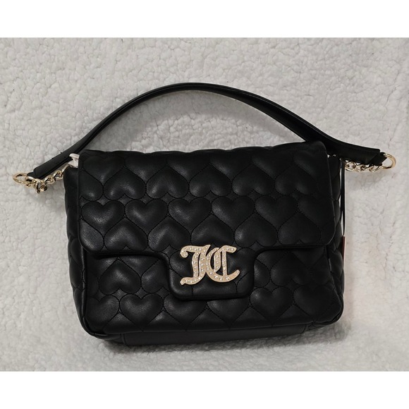 Juicy Couture Handbags - Juicy Couture Quilted Heart Flap Shoulder Bag Purse Y2K Bling Black NWT